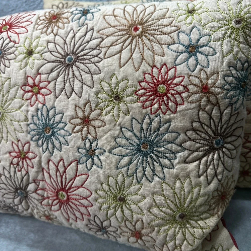 Pier 1 Embroidered Floral Lumbar Throw Pillows Set of 2 Striped Reversible Retro